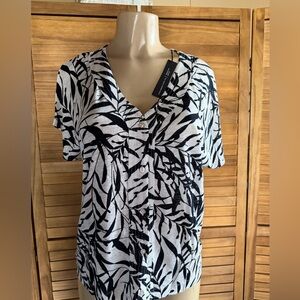 Tahari Monochrome Leaf Print Blouse